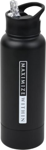 32oz Stainless Steel Water Bottle – Vacuum Insulated Triple Wall Sports Flask with Dual Lids (Straw & Spout) + Hidden Storage Compartment | Leakproof, Reusable, Black Travel Thermos - Image 10