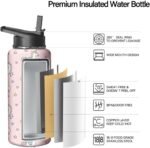 32oz Pink Unicorn Water Bottle with Handle and Flip Straw, Animal Sports Stainless Steel Insulated Cup Travel Coffee Mug Tumbler, Birthday Mothers Day Chritmas Gifts for Women - Image 4