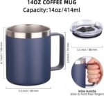 Volhoply 14oz Insulated Stainless Steel Coffee Mug with Lid Bulk 8 Pack,Double Wall Vacuum Travel Coffee Cup with Handle,Reusable Metal Cups Tumbler,Camping Mugs Keep Hot,Ideal Gifts(Navy,8) - Image 3