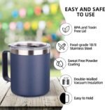 Volhoply 14oz Insulated Stainless Steel Coffee Mug with Lid Bulk 8 Pack,Double Wall Vacuum Travel Coffee Cup with Handle,Reusable Metal Cups Tumbler,Camping Mugs Keep Hot,Ideal Gifts(Navy,8) - Image 5