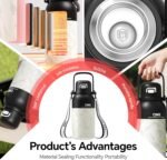 QWE Large Insulated Water Bottle with Straw&Lids,1200ml/40oz Vacuum Sealed Sport Bottles,Double Drinking,Stainless Steel Tumbler with Handle,LeakProof,BPA-Free,for Hiking,Gym,camp (Wilderness Black) - Image 3