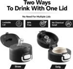 QWE Large Insulated Water Bottle with Straw&Lids,1200ml/40oz Vacuum Sealed Sport Bottles,Double Drinking,Stainless Steel Tumbler with Handle,LeakProof,BPA-Free,for Hiking,Gym,camp (Wilderness Black) - Image 5