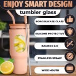 46 Oz Glass Tumbler with Lid – Large Peach Tumbler with Straw and Lid | Ergonomic Glass Water Bottle with Handle, 2 Straws, Silicone Sleeve, Dishwasher Safe, Easy Visibility | Valentine's Day Gift - Image 5