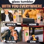 46 Oz Glass Tumbler with Lid – Large Peach Tumbler with Straw and Lid | Ergonomic Glass Water Bottle with Handle, 2 Straws, Silicone Sleeve, Dishwasher Safe, Easy Visibility | Valentine's Day Gift - Image 7