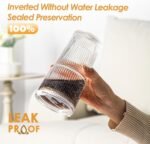 20 oz Glass Tumblers, Iced Coffee Cups with Lids and Glass Straws, Thickened Wall Ribbed Glass Cups, Ideal for Smoothies, Cocktails, and Juices – Vintage and Durable Drinkware – 1 Pack - Image 8