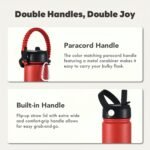 mininoo Insulated Stainless Steel Water Bottle with Straw and Lid for Sports, 24 oz, Red - Image 5