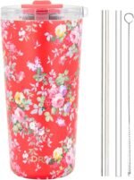 Drinco - 20 oz Stainless Steel Tumbler | Double Walled Vacuum Insulated Mug With Lid, 2 Straws, For Hot & Cold Drinks (20oz Peony Floral) - Image 4