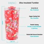 Drinco - 20 oz Stainless Steel Tumbler | Double Walled Vacuum Insulated Mug With Lid, 2 Straws, For Hot & Cold Drinks (20oz Peony Floral) - Image 6