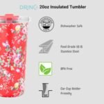 Drinco - 20 oz Stainless Steel Tumbler | Double Walled Vacuum Insulated Mug With Lid, 2 Straws, For Hot & Cold Drinks (20oz Peony Floral) - Image 7