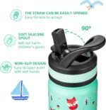 Fanhaw 14 Oz Kids Insulated Water Bottle with Straw - Stainless Steel Double Wall Vacuum Cup, Leakproof, BPA Free, Suitable for Boys and Girls(Green - Little Fox) - Image 4
