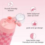 Magnetic Water Bottle with Straw 18 oz - Stainless Steel Insulated Tumbler for Gym & Bike (Fits Holders) - Leak Proof Pop-Up Lid, 2-in-1 Sip or Chug, Handle & Cute Pink Checkered Print - Image 3