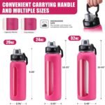 Kodrine 24oz Glass Water Bottle With Straw-2 lids-Reusable Daily Water Intake Glass Bottle with Measurements,Silicone Sleeve, Time Marker, Cupholder Friendly for Home,Gym,Sports-Rose Red - Image 4
