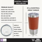 Personalized Basketball Drink Tumbler! Insulated Leatherette Travel Mug with real leather texture, Personalized Basketball Gift, 20oz - Image 6