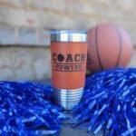 Personalized Basketball Drink Tumbler! Insulated Leatherette Travel Mug with real leather texture, Personalized Basketball Gift, 20oz - Image 8