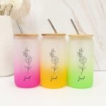 Frosted Coffee Cup with Bamboo Lid 16 Oz Birth Flower Glass Water Bottle with Name Cute Customized Anniversary Women Gifts Glass Coffee Cup for Iced Coffee New Year Mom Best Friend Gifts - Image 6