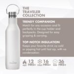 GrandTies Stainless Steel Water Bottles with 2 Lids | Slim Vacuum Insulated Cupholder Flask | Reusable Leak Proof BPA-Free Keep Cold Water bottle for School Gym Travel Sports | 21oz, Pearl White - Image 3