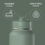 Hydrapeak 32oz Sport Insulated Water Bottle with Straw Lid, Leak & Spill Proof, Keeps Drinks Cold for 24 Hours, Hot for 12 Hours, Premium Stainless Steel Water Bottles (32oz, Sage Leaf) - Image 3