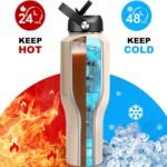 HYDROWION Water Bottle Stainless Steel,Vacuum Insulated Leak Proof Tumbler 32oz with Straw Lid, Spout Lid and Flex Cap(Cold for 48 Hrs, Hot for 24 Hrs), Fit in Any Car Cup Holder, Laser Pink - Image 4