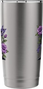 monogram initial name roses black letter M lavender flowers Stainless Steel Insulated Tumbler - Image 3