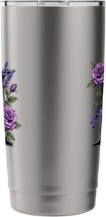 monogram initial name roses black letter M lavender flowers Stainless Steel Insulated Tumbler - Image 5