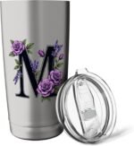 monogram initial name roses black letter M lavender flowers Stainless Steel Insulated Tumbler - Image 6