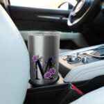 monogram initial name roses black letter M lavender flowers Stainless Steel Insulated Tumbler - Image 7
