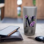 monogram initial name roses black letter M lavender flowers Stainless Steel Insulated Tumbler - Image 8