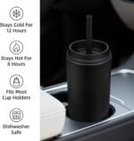 BJPKPK Insulated Tumbler with Lid and Straw,12 oz Stainless Steel Travel Coffee Mug,Spill Proof Thermal Cup,Keep Drinks Cold and Hot,Black - Image 3