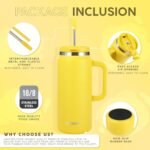64 Oz Tumbler with Handle and Straw Half Gallon Water Bottle Stainless Steel Travel Mug for Hot & Cold Drinks, Reusable Water Bottle with Lids and Straw - Yellow - Image 3