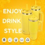 64 Oz Tumbler with Handle and Straw Half Gallon Water Bottle Stainless Steel Travel Mug for Hot & Cold Drinks, Reusable Water Bottle with Lids and Straw - Yellow - Image 5
