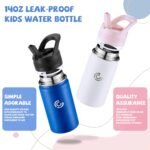 2 Pack Kids Water Bottle,14oz Stainless Steel Insulated Water Tumbler Leak-Proof,School Water Mug,Small and Portable,Suitable for Boys and Girls to Use(White + Blue) - Image 5