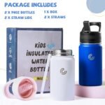 2 Pack Kids Water Bottle,14oz Stainless Steel Insulated Water Tumbler Leak-Proof,School Water Mug,Small and Portable,Suitable for Boys and Girls to Use(White + Blue) - Image 7