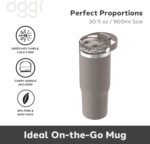 Oggi 30oz Vacuum Insulated Tumbler with Lid & Top Carry Handle – Stainless Steel Coffee Thermos, Travel Mug, Fits Cup Holders, Sweatproof, for Hot or Cold Drinks, Insulated Mug for Adults, Taupe - Image 3