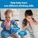Dr. Brown's Milestones Straw to 360 Convertible Toddler Training Cup Set with Interchangeable Silicone Straw and 360 Degree Cup Lids, Pink Coral, 10 oz/300 mL, BPA-Free, 9m+, 2-Pack - Image 3
