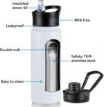 VEGOND 24oz Insulated Stainless Steel Water Bottle with Straw Lid, Double Wall Vacuum Insulated, Ideal for Hiking, Gym, Work, or Home Use, White 8 Pack - Image 3
