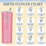 Personalized Tumblers with Name Birth Flower Custom Insulated Tumbler Cup Engraved Customized Birthday Christmas Bridesmaid Gifts for Women Stainless Steel 20 Oz - Image 3