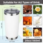 20oz Tumbler with Lid Stainless Steel Insulated Tumblers Travel Coffee Tumbler Bulk Double Wall Vacuum Insulated Water Cup Christmas Gifts for Women Men Her Him Home Office (White, 1pack) - Image 3
