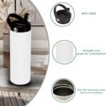 20oz sublimation sport tumblers blanks with two lids ，flat edge sublimation tumblers，double wall stainless steel insulted cup，for Heat Transfer, White (8, with flex handle lid) - Image 4