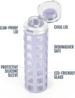 Ello Syndicate 20oz Reusable Glass Water Bottle with One-Touch Leak Proof Flip Lid, Protective Non-Slip Silicone Sleeve, Carry Loop for Coffee, Tea and Water, BPA-free, Dishwasher Safe, Celeste - Image 3