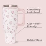 HydroJug Traveler - 32 oz Water Bottle with Handle & Flip Straw - Fits in Cup Holder, Leak Resistant Tumbler-Reusable Insulated Stainless Steel & Rubber Base - Gifts for Women & Men, Wildrose - Image 3