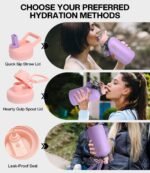 64 oz Insulated Water Bottle with Straw, Vacuum COLD for 36 Hrs, Non-BPA & Leak Proof, Half Gallon Stainless Steel Water Jug with Paracord Handle, Straw & Spout Lid, Lavender - Image 6