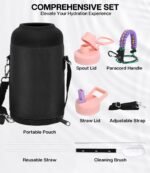 64 oz Insulated Water Bottle with Straw, Vacuum COLD for 36 Hrs, Non-BPA & Leak Proof, Half Gallon Stainless Steel Water Jug with Paracord Handle, Straw & Spout Lid, Lavender - Image 8