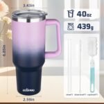 40 oz Insulated Coffee Mug with Ceramic Coating, Stainless Steel Travel Mug Tumbler with Handle Lid and Straw, Double Wall Leak-Proof Coffee Travel Mug Keeps Drink Hot and Cold (Purple Navy) - Image 3