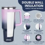 40 oz Insulated Coffee Mug with Ceramic Coating, Stainless Steel Travel Mug Tumbler with Handle Lid and Straw, Double Wall Leak-Proof Coffee Travel Mug Keeps Drink Hot and Cold (Purple Navy) - Image 4