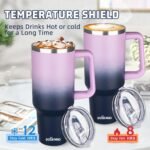 40 oz Insulated Coffee Mug with Ceramic Coating, Stainless Steel Travel Mug Tumbler with Handle Lid and Straw, Double Wall Leak-Proof Coffee Travel Mug Keeps Drink Hot and Cold (Purple Navy) - Image 5