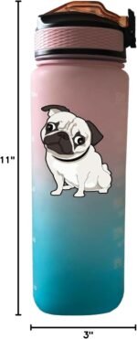 Pug Dog 32 oz Water Bottle with Times Marker to Drink and Straw, Carrying Strap, Leakproof BPA-Free, Ensure You Drink Enough Water for Fitness, Gym, Camping, Outdoor Sports - Image 11