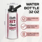 Baseball Water Bottle 32oz Hustle Hit Never Quit Stainless Steel Insulated Bottle for Men Women Sports Lovers Baseball Fans - Image 3