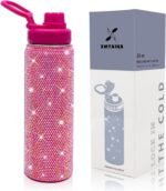 22oz Stainless Steel Bling Crystal Water Bottle Rhinestone Vacuum Insulated Bottle with Spout Lid Reusable Double-Wall Glitter Sport Bottle Gift for Women Girl (Hot Pink) - Image 3