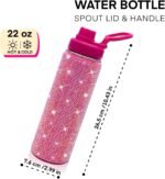 22oz Stainless Steel Bling Crystal Water Bottle Rhinestone Vacuum Insulated Bottle with Spout Lid Reusable Double-Wall Glitter Sport Bottle Gift for Women Girl (Hot Pink) - Image 5