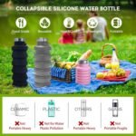 Collapsible Water Bottles,16oz Capacity Portable Reusable Silicone Water Bottle,Leak-proof,with buckle,foldable storage,Lightweight Durable for Fitness,Cycling,Sports,Camping,Hiking (Black+Black) - Image 4